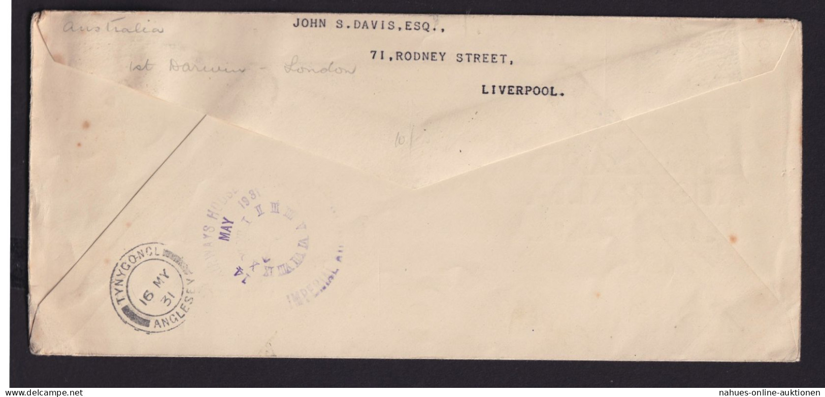 Flugpost Australien Brief MIF Destination K1 Darwin Nach London Großbritannien - Sammlungen