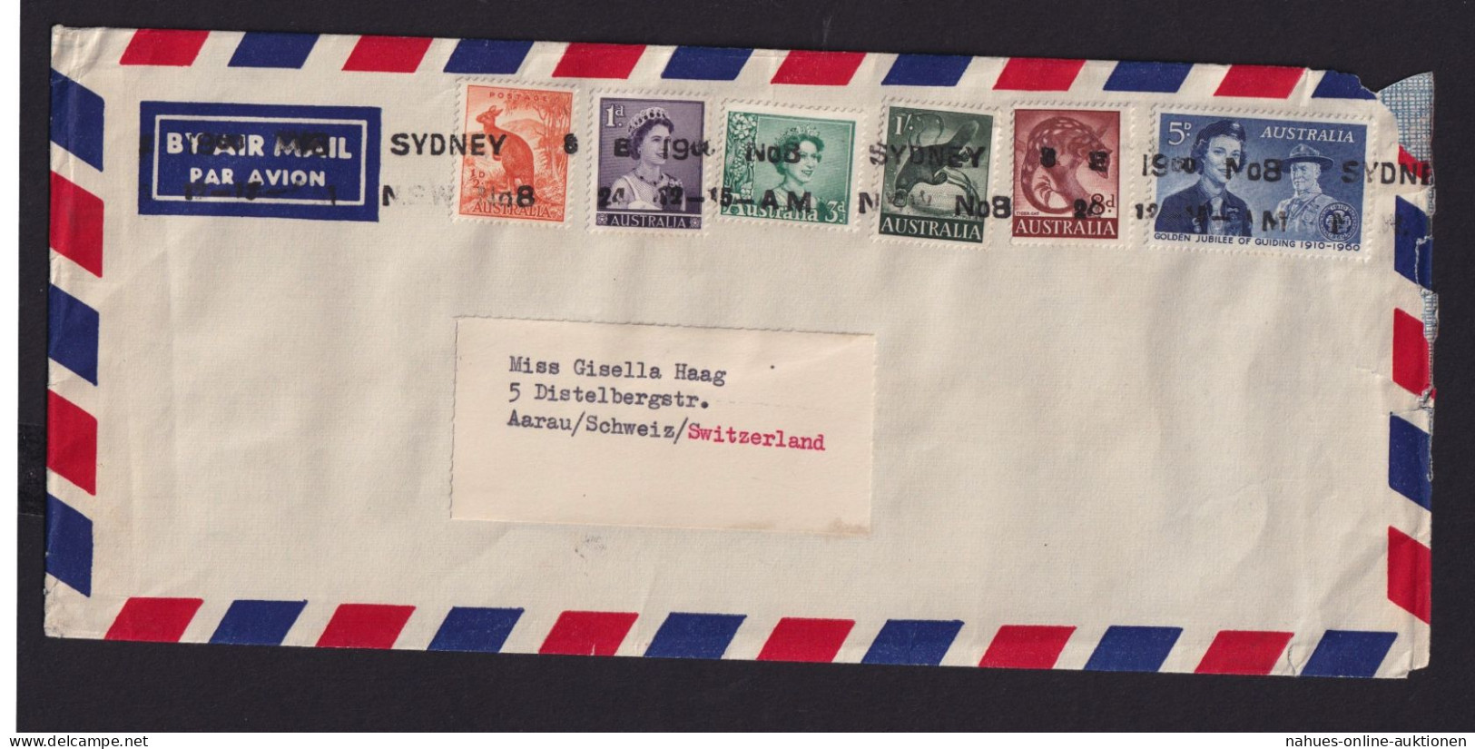 Flugpost Australien Brief MIF Tiere Destination Sydney Nach Aarau Schweiz - Collections