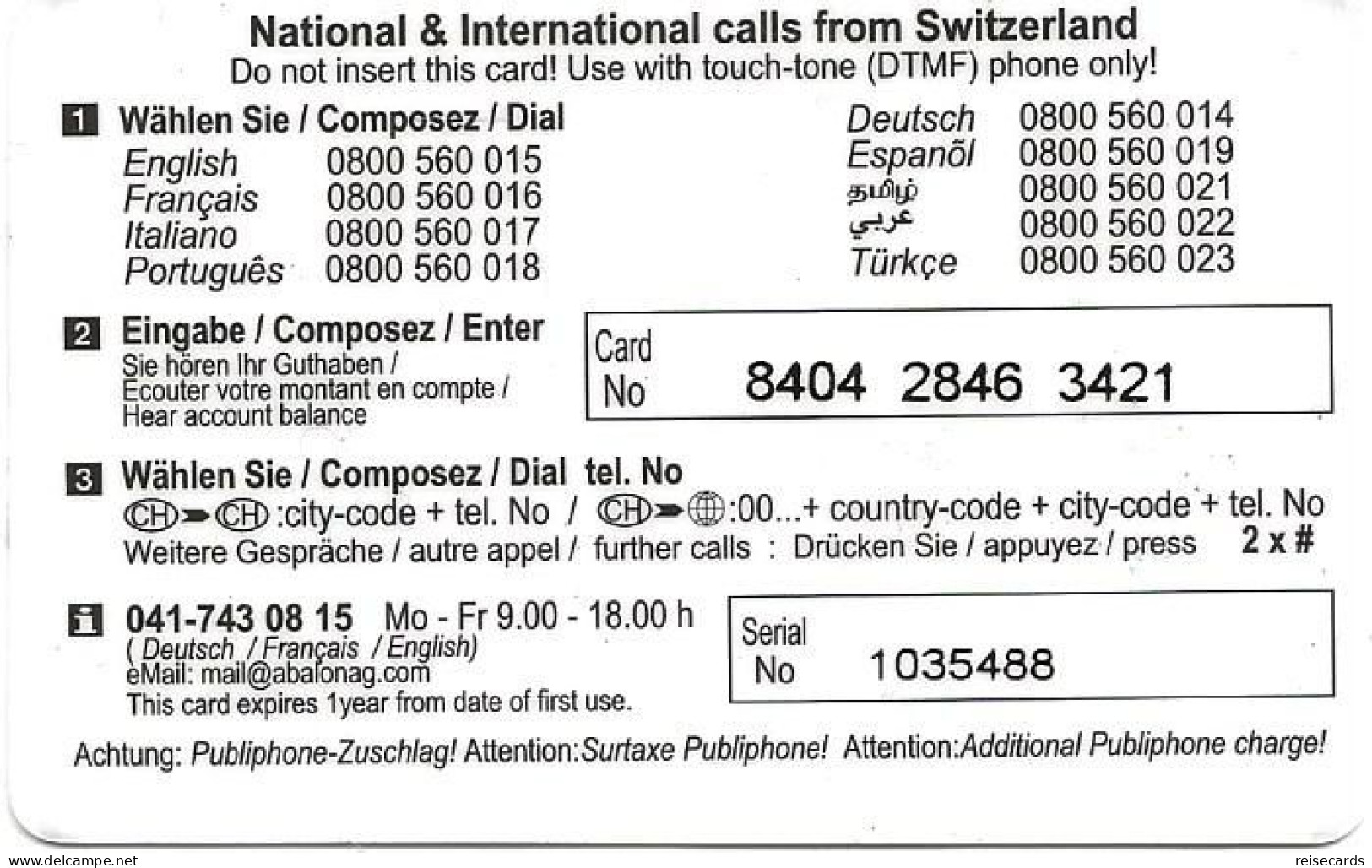 Switzerland: Prepaid Abalon - Schweiz