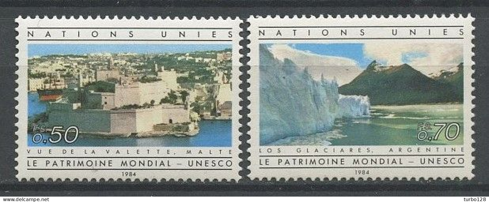 NU Genève 1984 N° 122/123 ** Neufs  MNH  Superbes C 2.70 € Patrimoine Mondial UNESCO Fort Saint-Angelo Los Glaciares - Ongebruikt