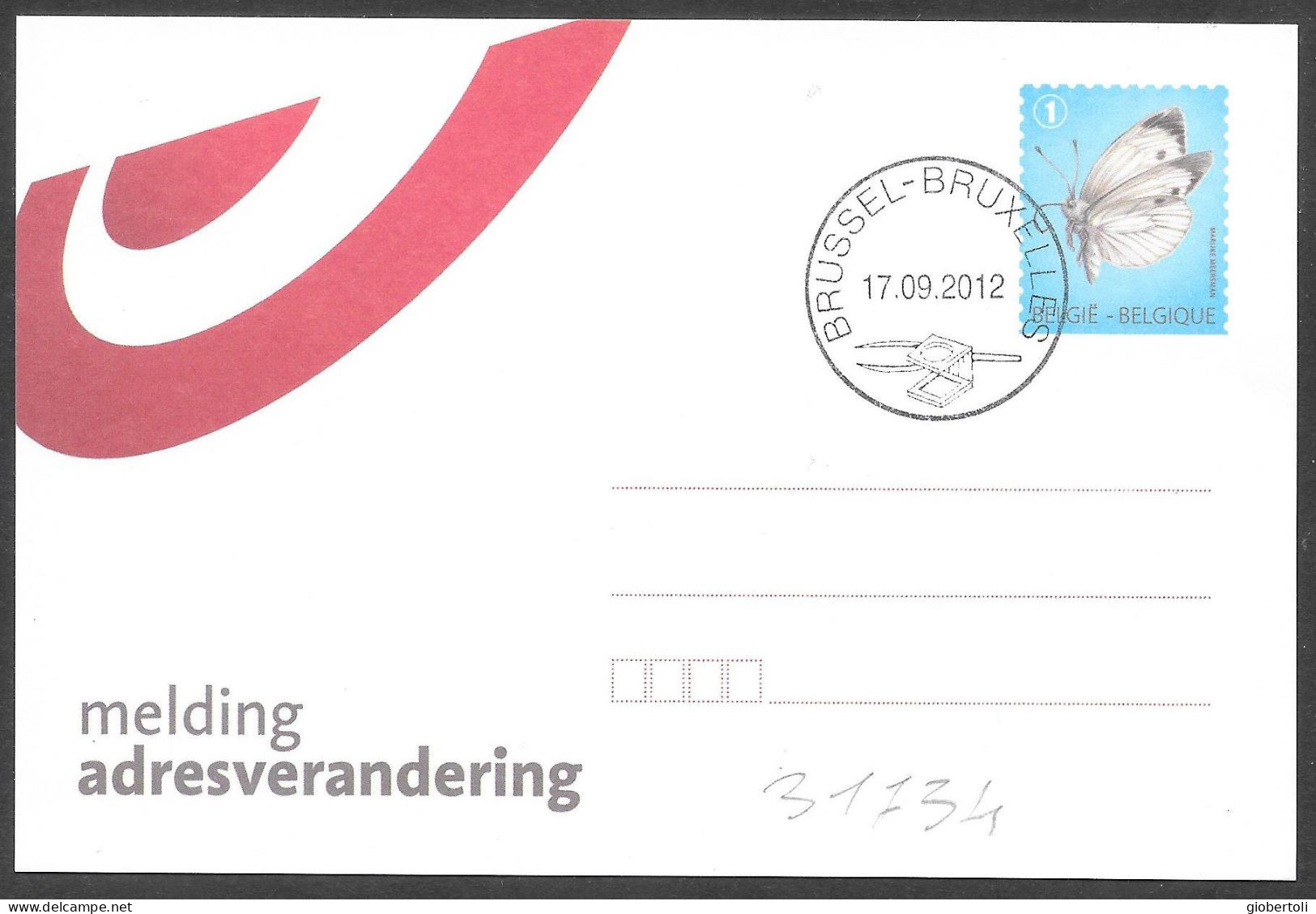 Belgio/Belgium/Belgique: FDC, Intero, Stationery, Entier, Farfalla, Butterfly, Papillon - Adressenänderungen