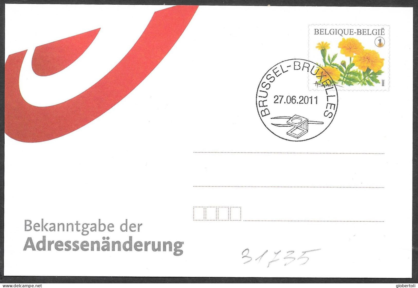 Belgio/Belgium/Belgique: FDC, Intero, Stationery, Entier, Tagete, Tagetes, Fleur De Souci - Adreswijziging