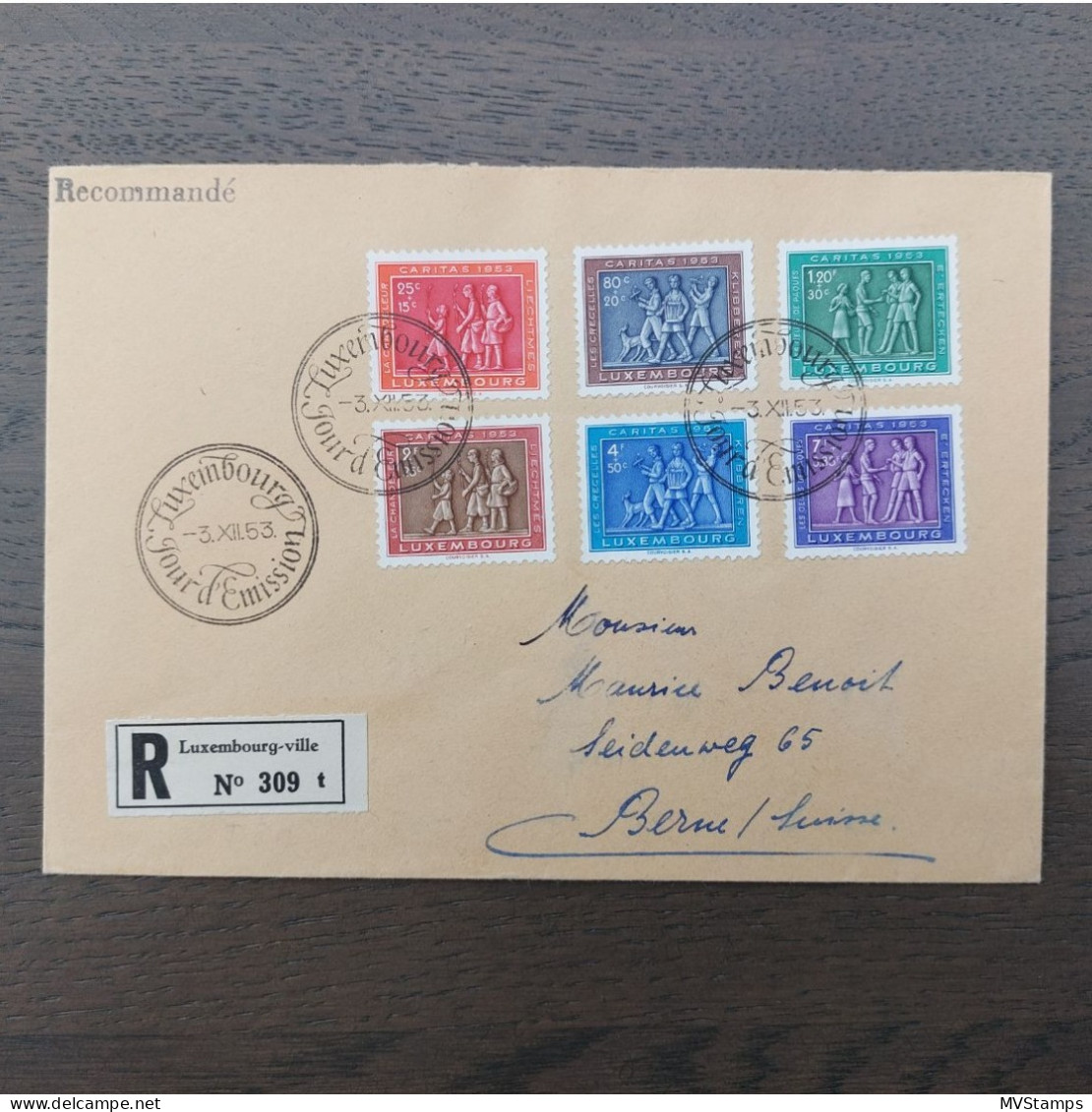 Luxemburg 1953 Satz 517/23 FDC Auf R-Umschlag Nach Bern (Schweiz). - Brieven En Documenten