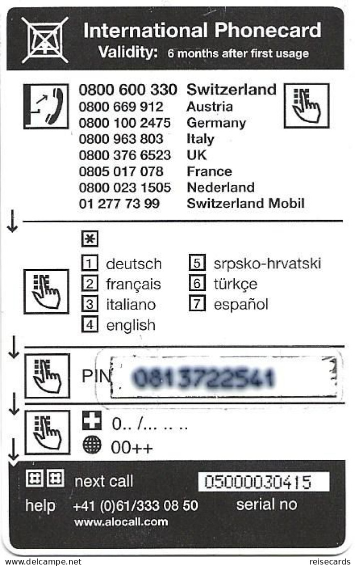 Switzerland: Prepaid Alocall - Western Union Money Transfer - Svizzera