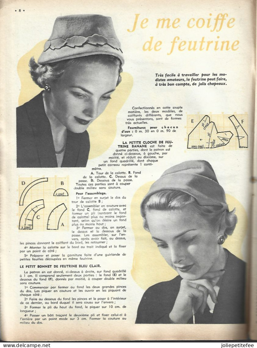 N°50 - 1955.  L'ECHO DE LA MODE.   Je Me Coiffe De Feutrine, Les Petites Fleury. - Mode