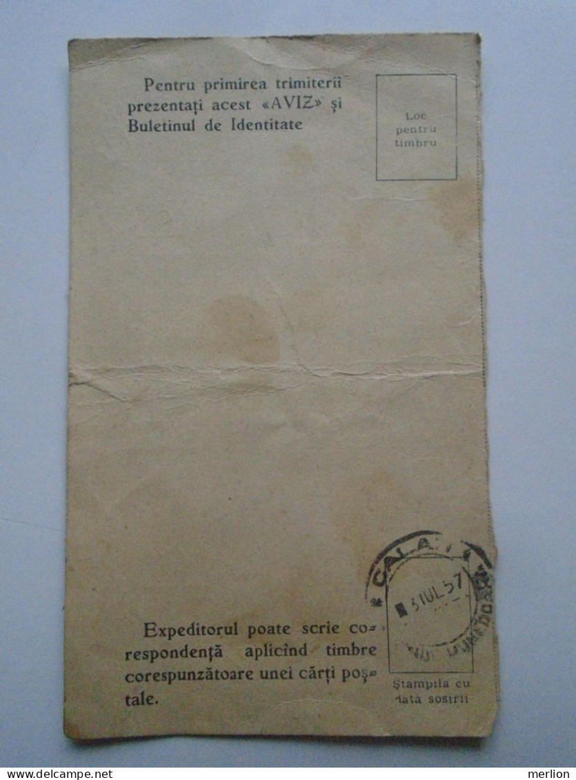 D200950   Romania   Aviz  300 Lei  Buda Irma -Valeasingeorgie Hunedoara -Calan -   1957 - Covers & Documents