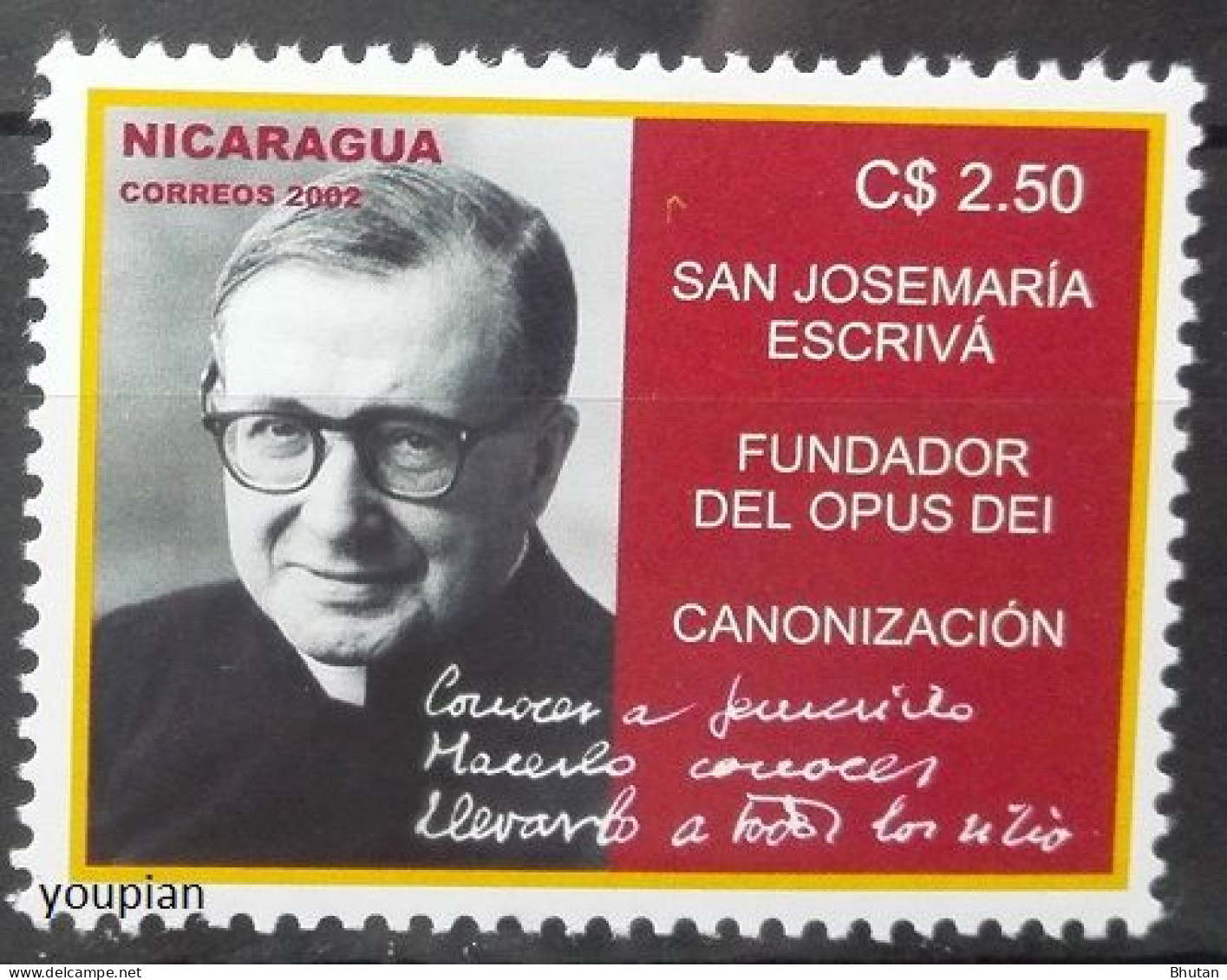 Nicaragua 2002, San Josemaria Escriva, MNH Single Stamp - Nicaragua