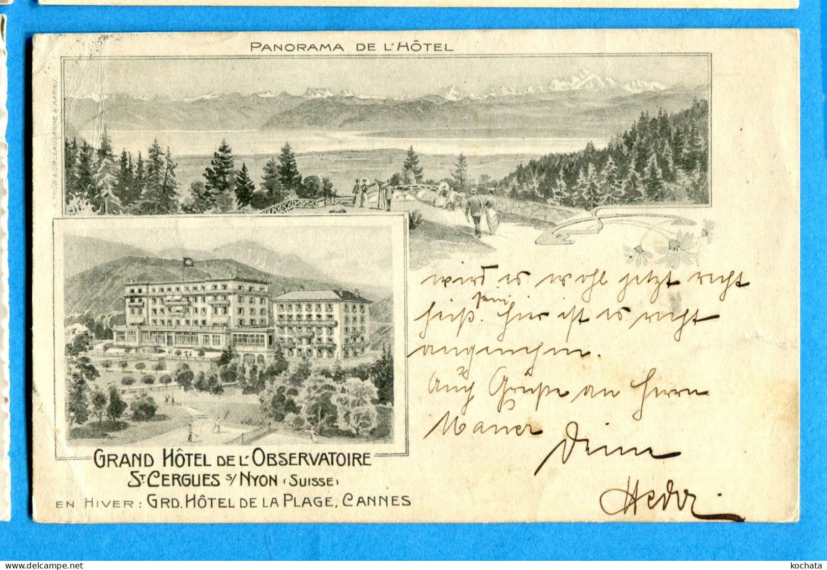 Y093, Grand Hôtel De L'Observatoire, St Cergue Sur Nyon Suisse, En Hiver Hôtel De La Plage Cannes, Circulée 1911 - Saint-Cergue