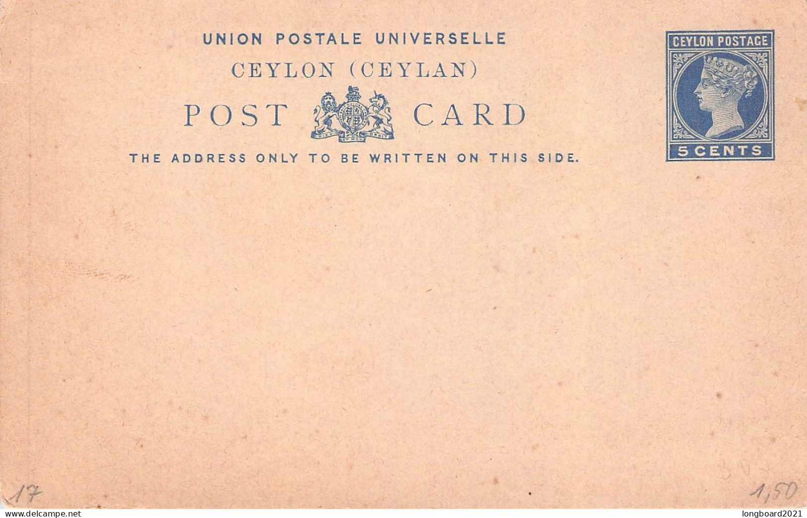 CEYLON - POST CARD 5c Unc / 5256 - Ceylan (...-1947)