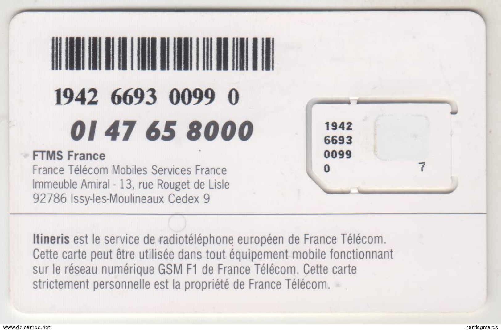 FRANCE - Itineris / FTMS GSM Card, Mint - Otros & Sin Clasificación