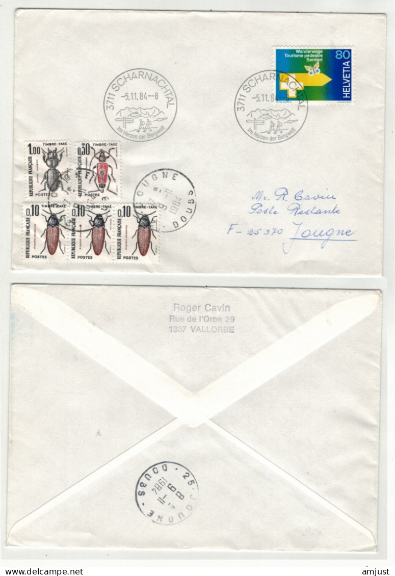 France // Lettre  Taxée Pour Jougne Au Départ De La Suisse - 1960-.... Storia Postale