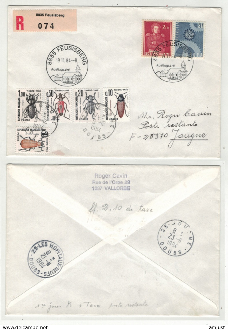 France // Lettre  Taxée Pour Jougne Au Départ De La Suisse - 1960-.... Covers & Documents