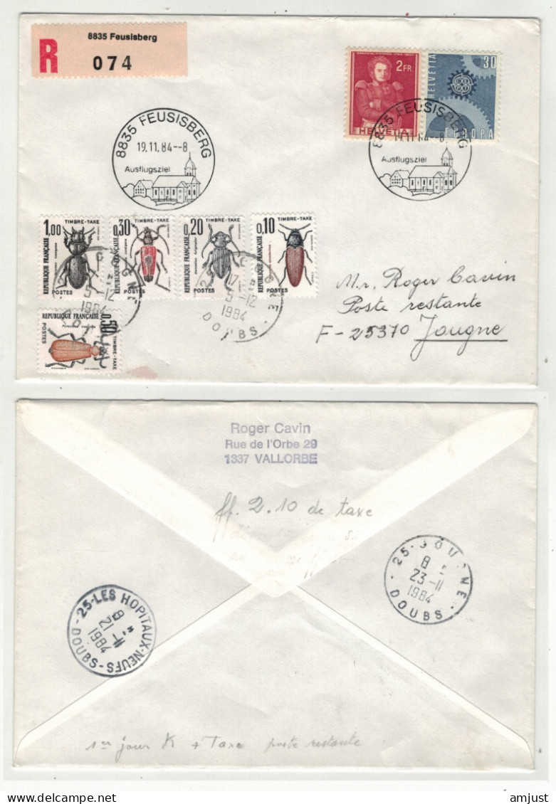 France // Lettre  Taxée Pour Jougne Au Départ De La Suisse - 1960-.... Lettres & Documents