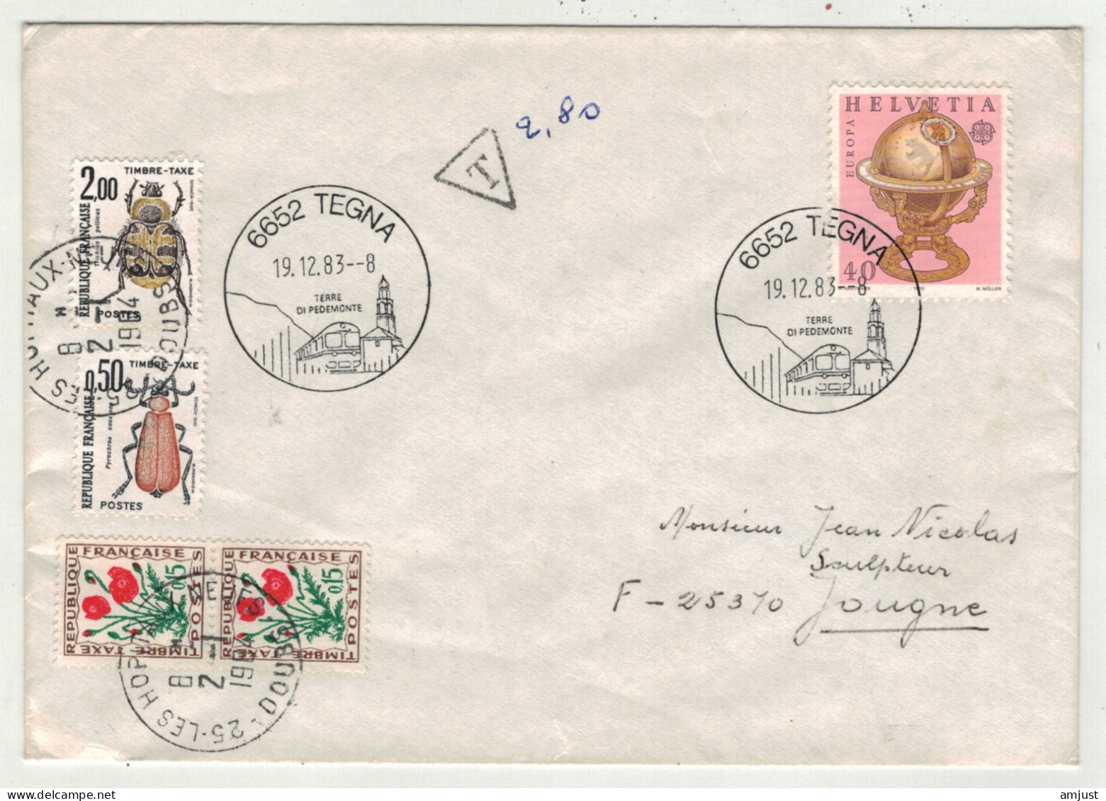 France // Lettre  Taxée Pour Jougne Au Départ De La Suisse - 1960-.... Covers & Documents