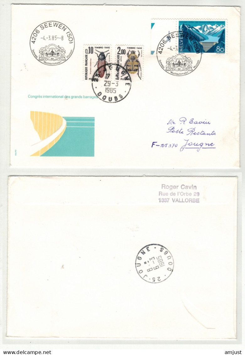 France // Lettre  Taxée Pour Jougne Au Départ De La Suisse - 1960-.... Covers & Documents