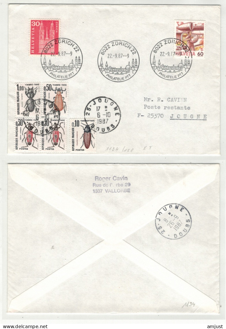 France // Lettre  Taxée Pour Jougne Au Départ De La Suisse - 1960-.... Covers & Documents