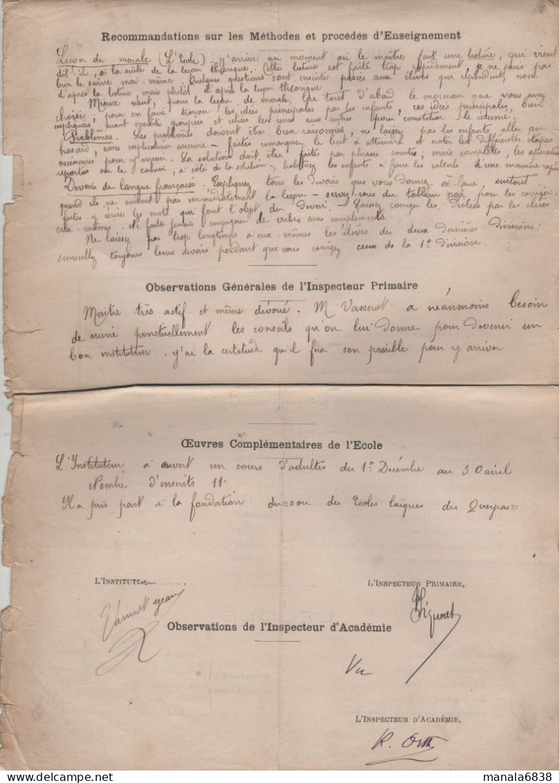 Bulletin Inspection Vasserot Abriès 1906 - Diplome Und Schulzeugnisse