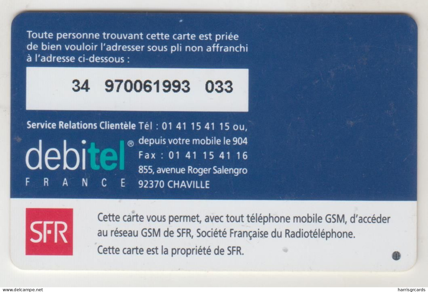 FRANCE - SFR - Debitel GSM Card, Mint - Sonstige & Ohne Zuordnung