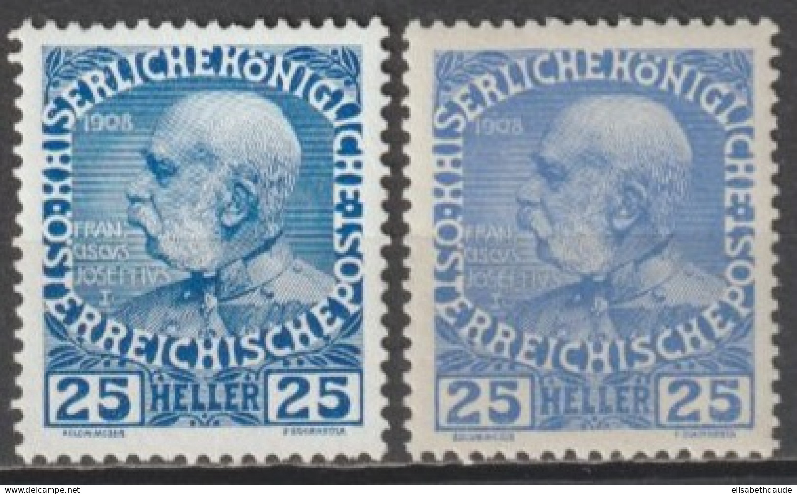 AUTRICHE - 1908 - YVERT N°109+109a ** MNH - COTE = 50 EUR - Ongebruikt