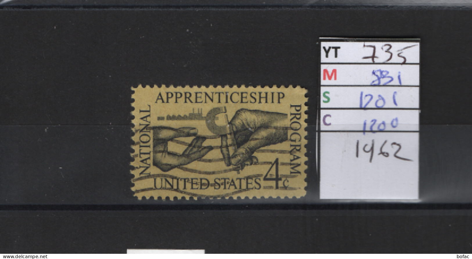 PRIX FIXE Obl  735 YT 831 MIC 1201 SCO 1200 GIB Apprenticeship Apprentissage 1962 Etats Unis 58A/10 - Usati