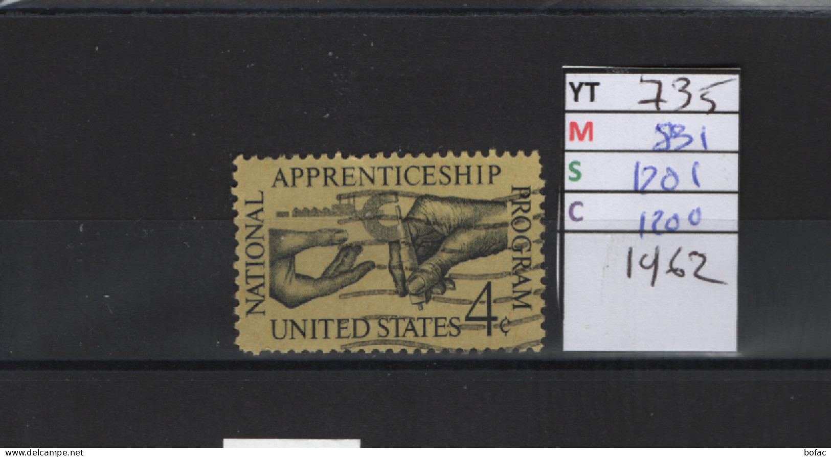 PRIX FIXE Obl  735 YT 831 MIC 1201 SCO 1200 GIB Apprenticeship Apprentissage 1962 Etats Unis 58A/10 - Usati