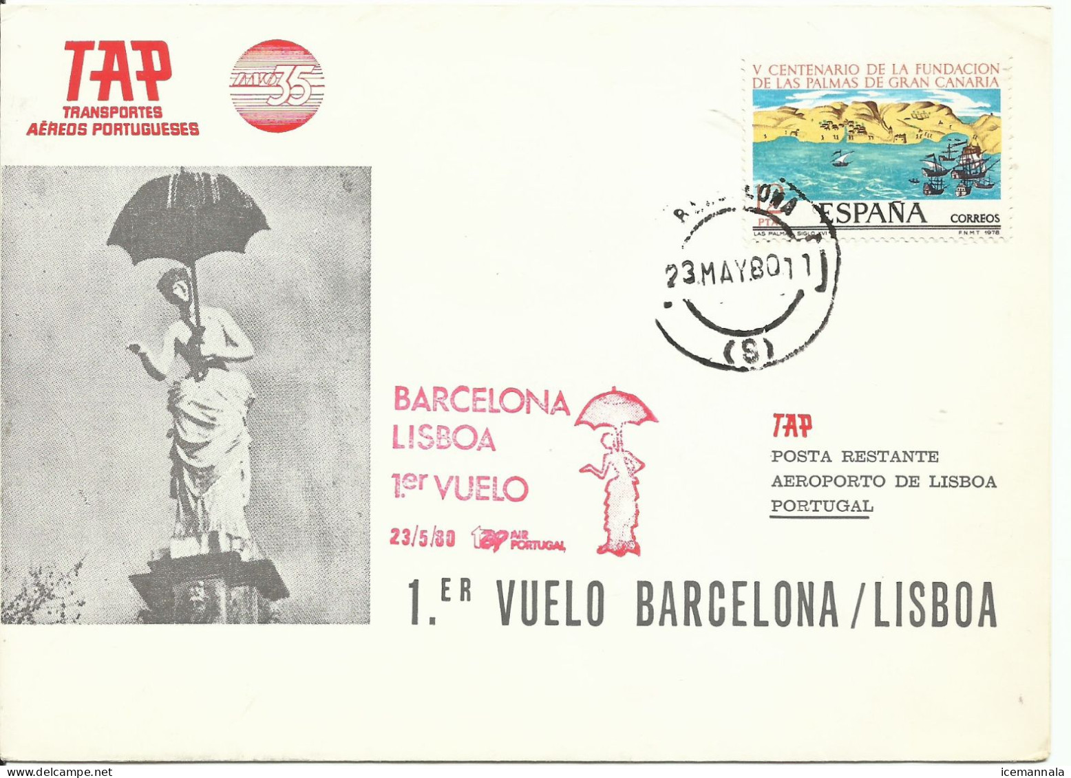 ESPAÑA, SOBRE  CONMEMORATIVO  AÑO  1980 - Covers & Documents