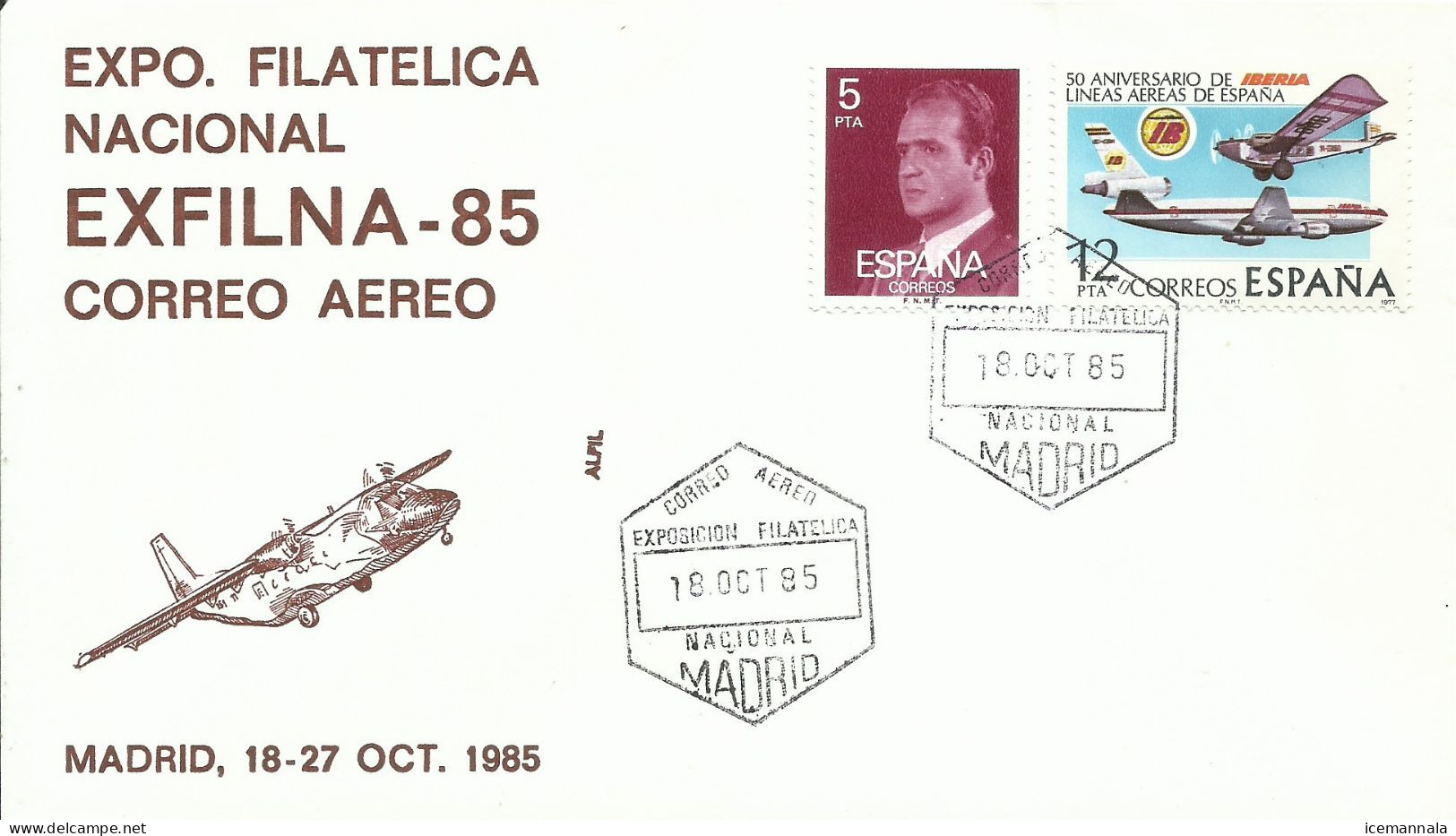 ESPAÑA, SOBRE AEREO  CONMEMORATIVO  AÑO  1985 - Briefe U. Dokumente