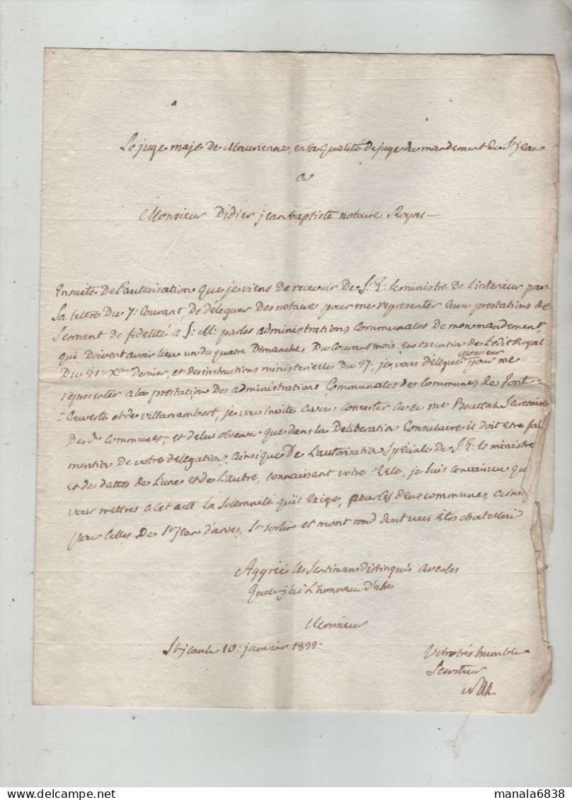 Juge Maje Mage Haute Maurienne Serment De Fidélité à Identifier 1822 Didier Notaire - Ohne Zuordnung