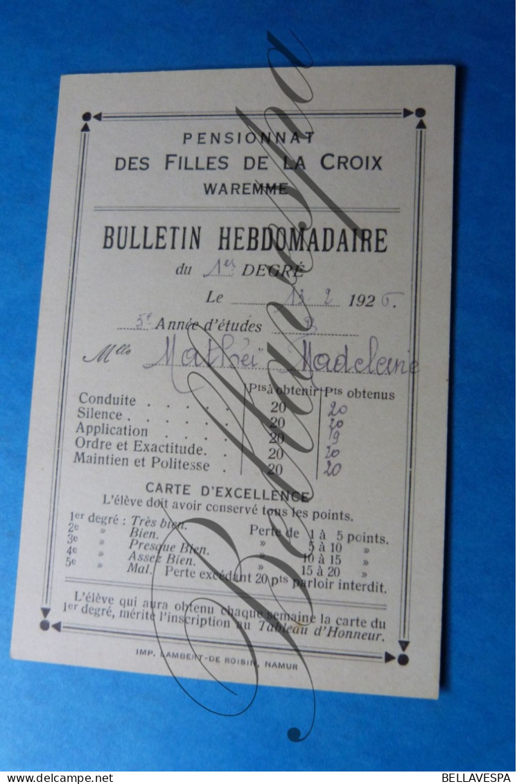 Pensionnat Des Filles De La Croix. 1925  "MATHEI Madeleine " Primus - Bulletin Hebdomadaire  X 4 Pc. - Historical Documents