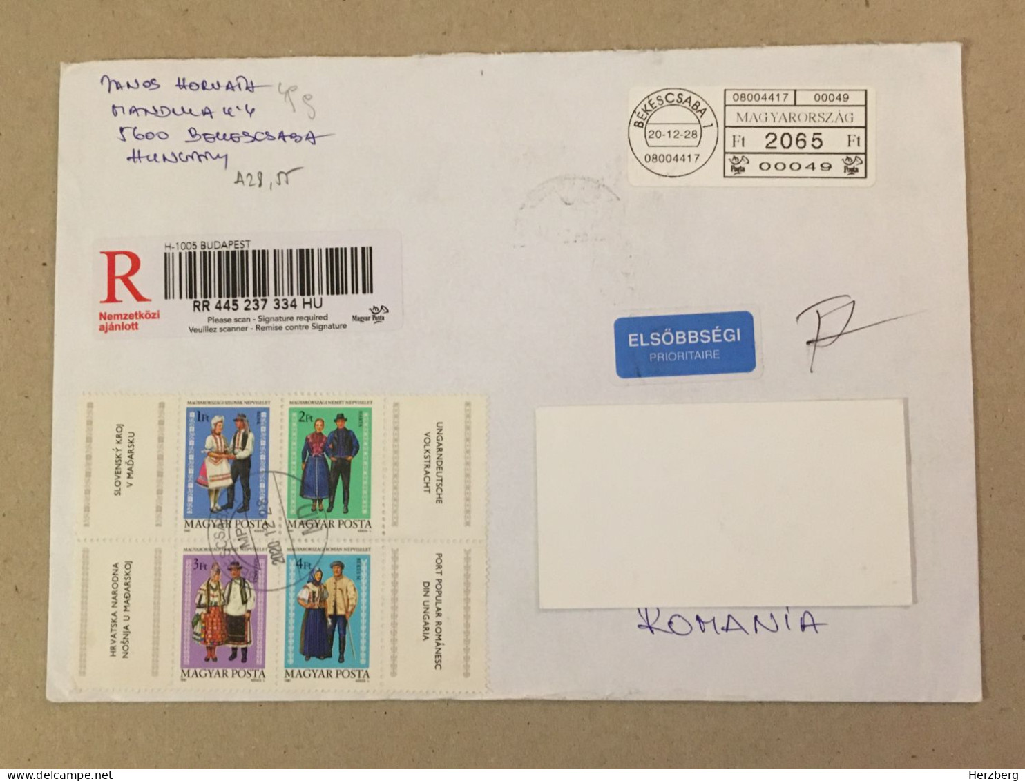 Hungary Magyarorszag Used Stamp Cover Postal Label Printed Sticker Stamp Folk Costumes Types Croatia Slovakia 2021 - Cartas & Documentos