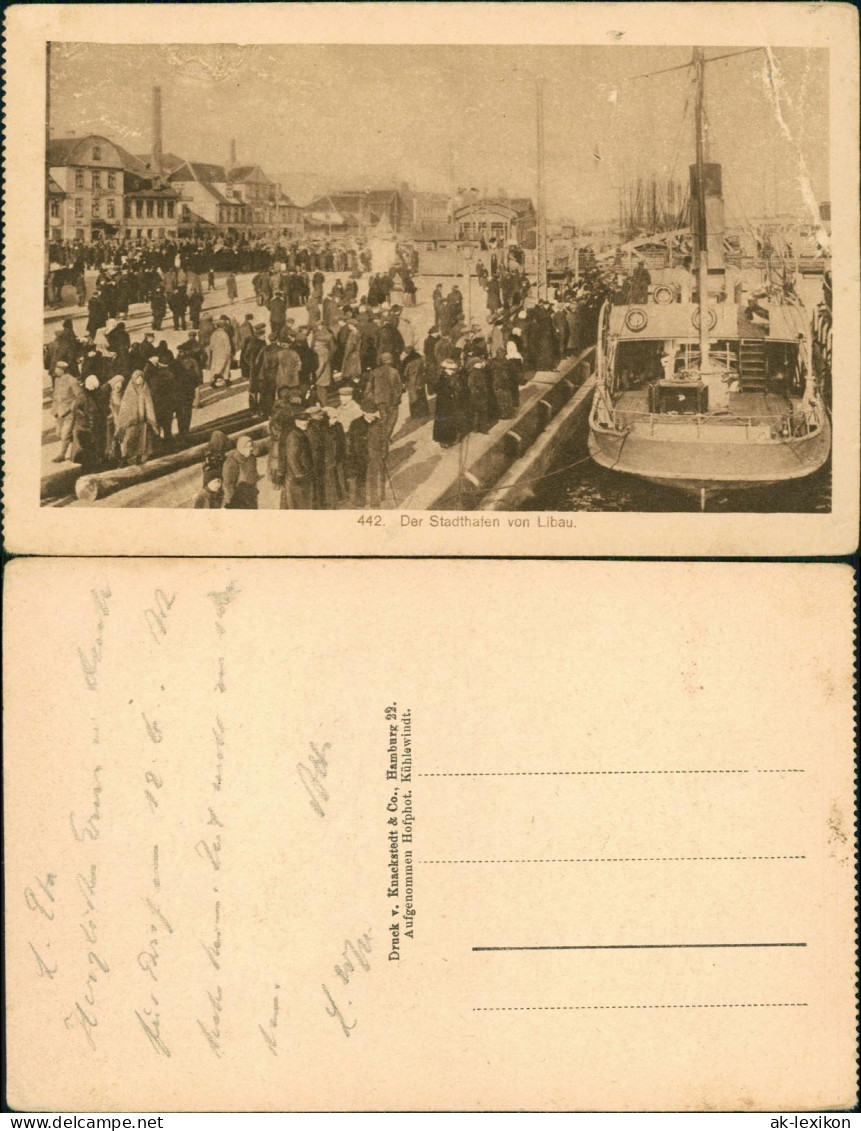 Postcard Libau Liepāja Lipawa Ли́епая Hafen, Dampfer 1915 - Lettland