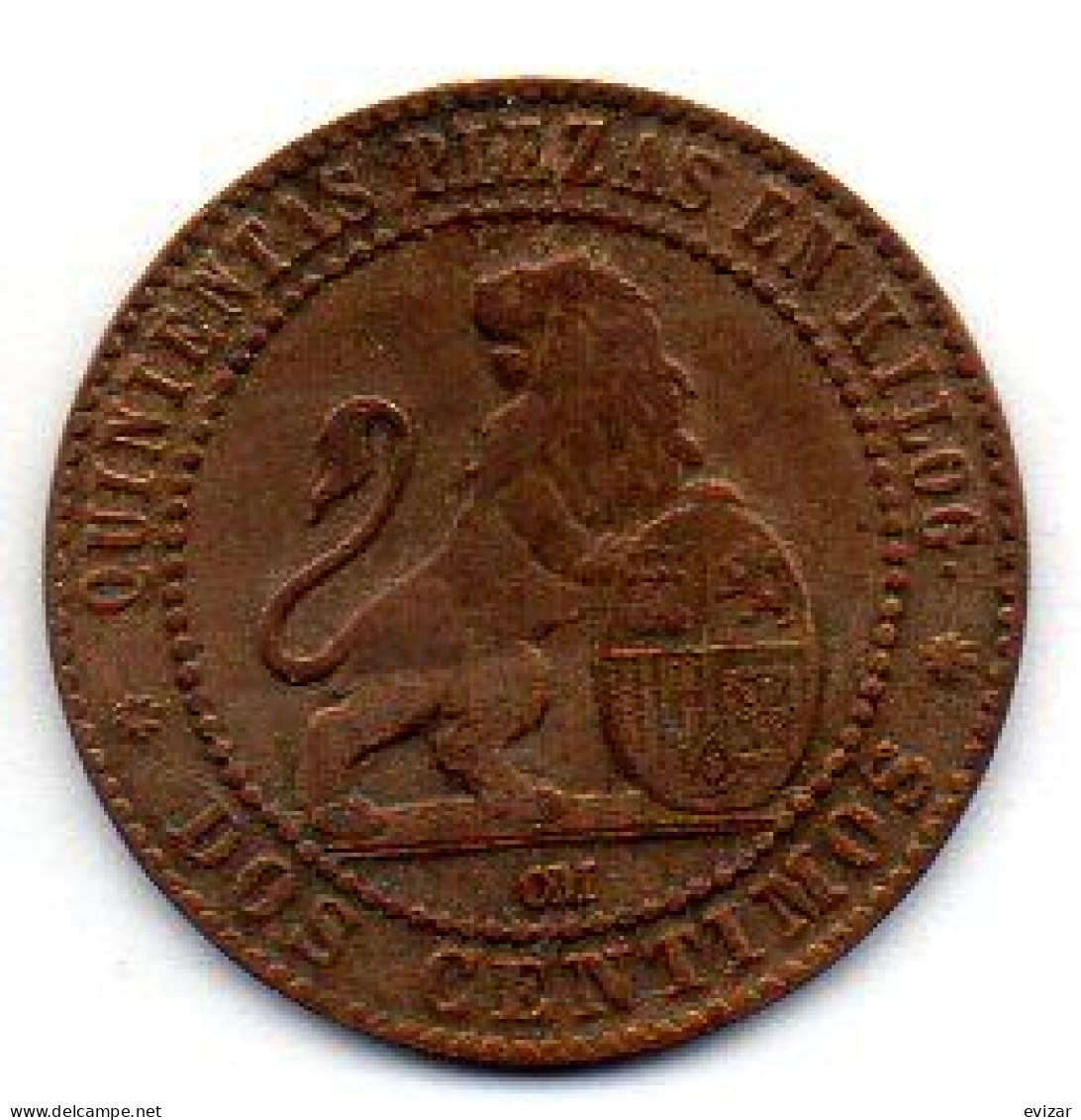 SPAIN, 2 Centimos, Copper, Year 1870, KM # 661 - Otros & Sin Clasificación