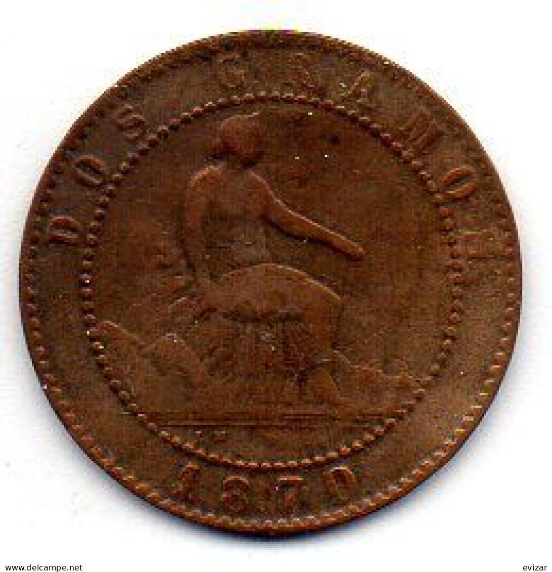 SPAIN, 2 Centimos, Copper, Year 1870, KM # 661 - Otros & Sin Clasificación