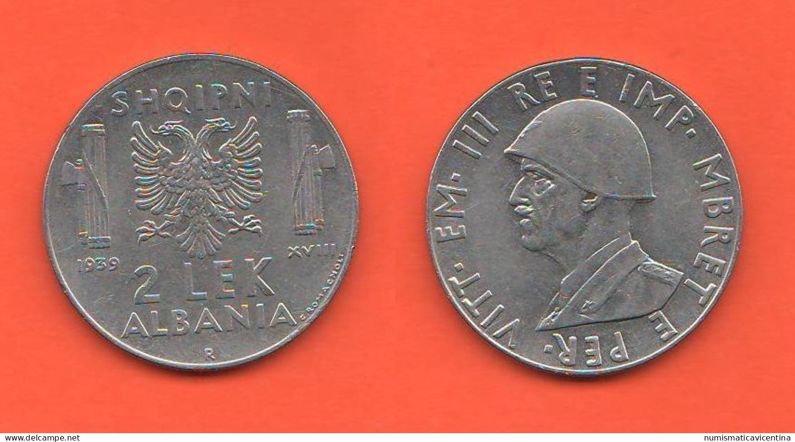 Albania Italiana 2 Lek 1939 Shqipni Albanie 2 Lekë  Steel Magnetic Coin ∇ 3 - Albanië