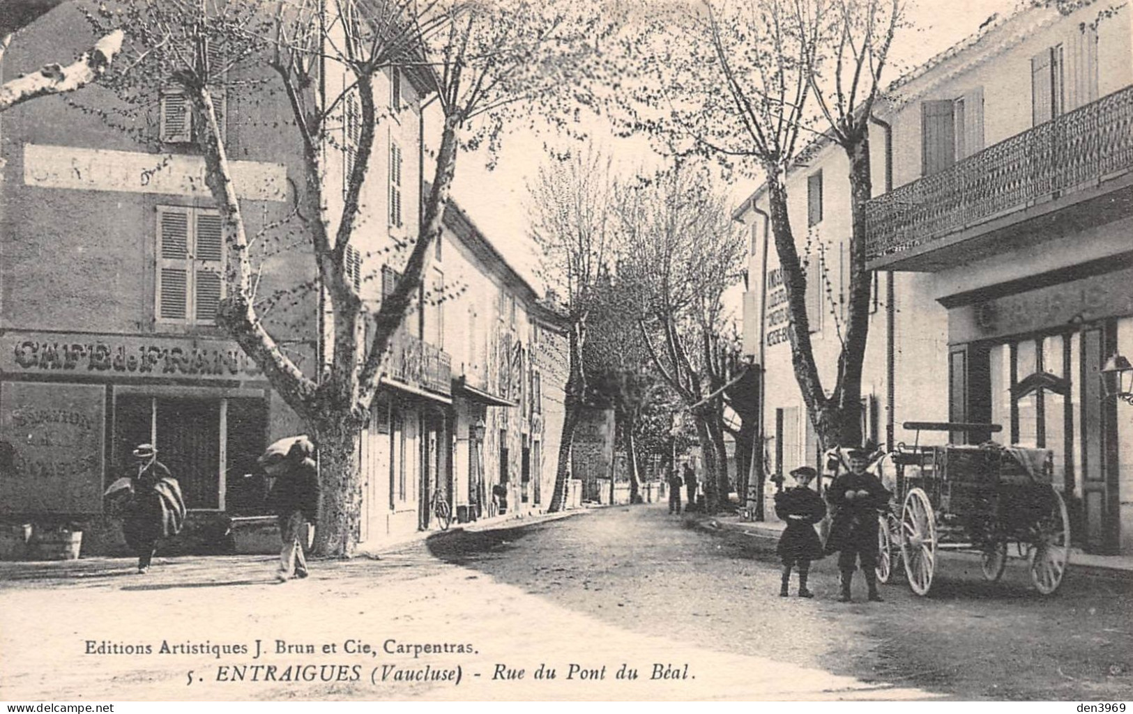 ENTRAIGUES-sur-la-Sorgue (Vaucluse) - Rue Du Pont Du Béal - Café De France, Attelage De Cheval - Ecrit 1919 (2 Scans) - Entraigue Sur Sorgue