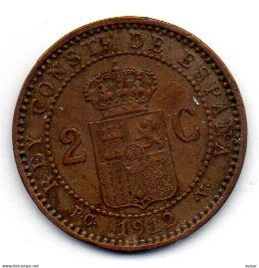 SPAIN, 2 Centimos, Copper, Year 1912, KM # 732 - Otros & Sin Clasificación