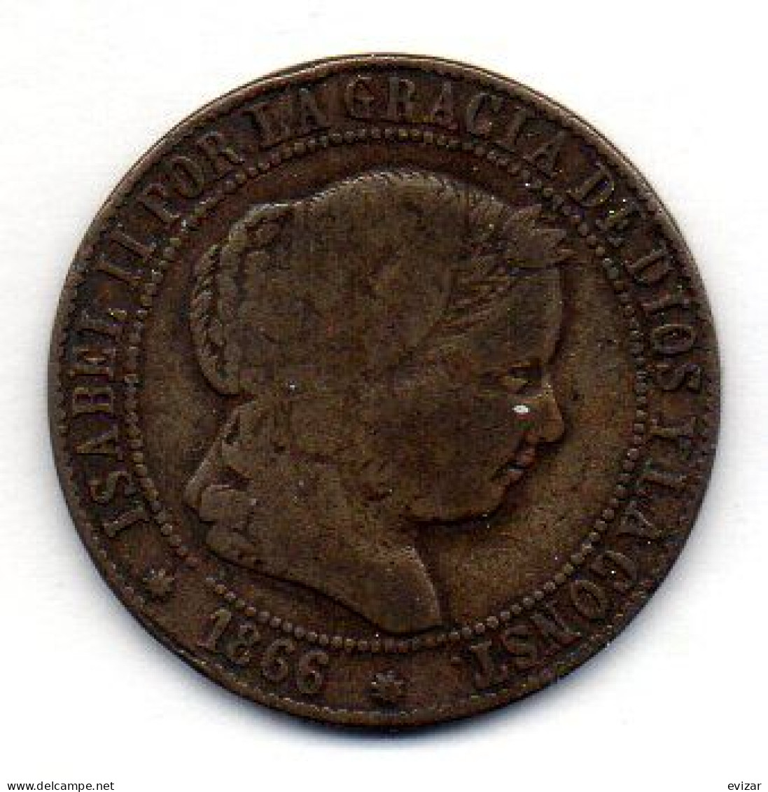 SPAIN, 2 1/2 Centimos, Copper, Year 1866, KM # 634.1, 8 Pointed Star. - Otros & Sin Clasificación