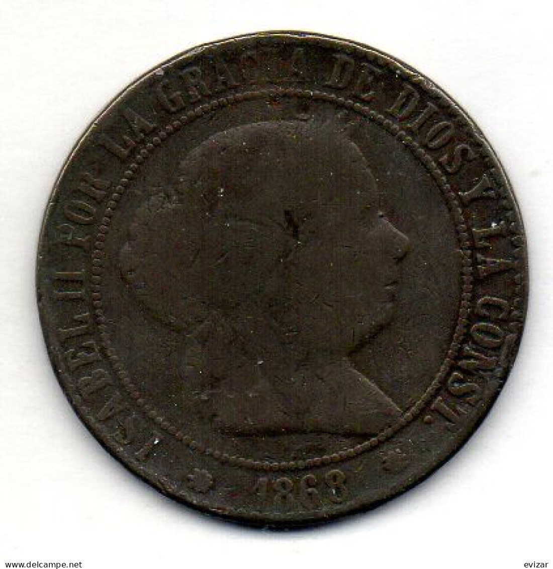 SPAIN, 5 Centimos, Copper, Year 1868, KM # 635.1, 8 Pointed Star. - Otros & Sin Clasificación