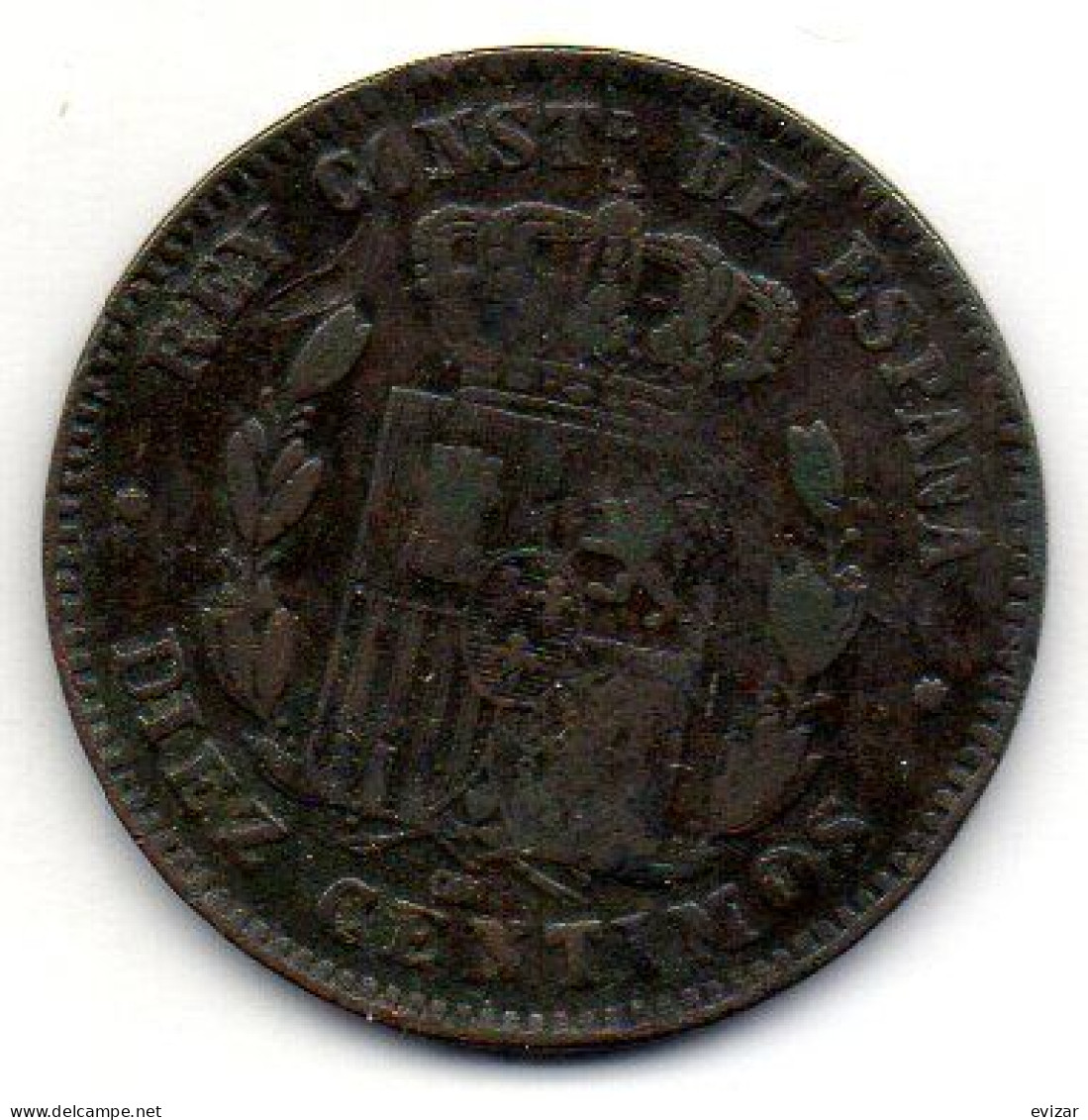 SPAIN, 10 Centimos, Bronze, Year 1879, KM # 675 - Otros & Sin Clasificación