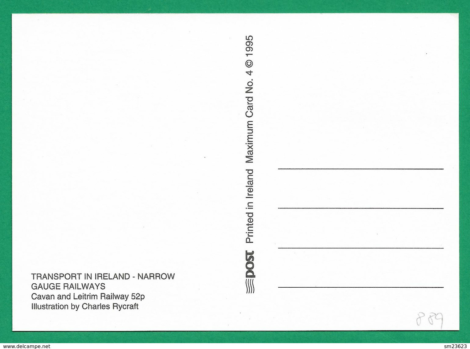 Irland / Eire 1995 Mi.Nr. 889 , Cavan And Leitrim Railway - Maximum Card - 28.11.1995 - Cartoline Maximum