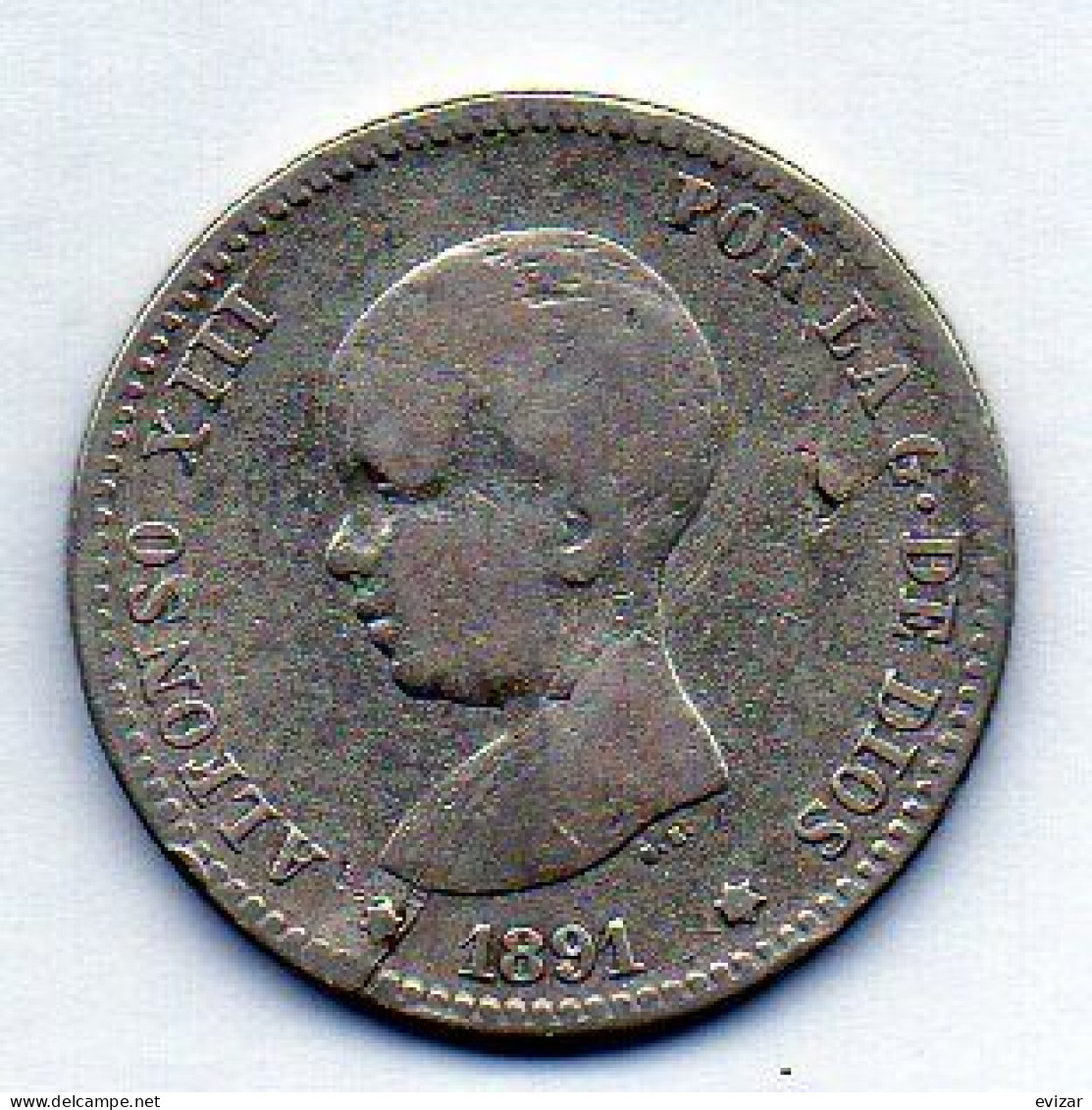 SPAIN, 1 Peseta, Silver, Year 1891, KM # 691 - Otros & Sin Clasificación