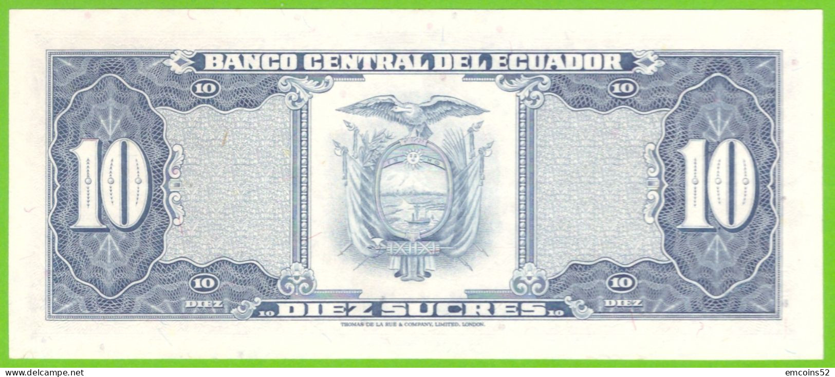 ECUADOR 10 SUCRES 1982(3) LI  P-114b UNC - Equateur