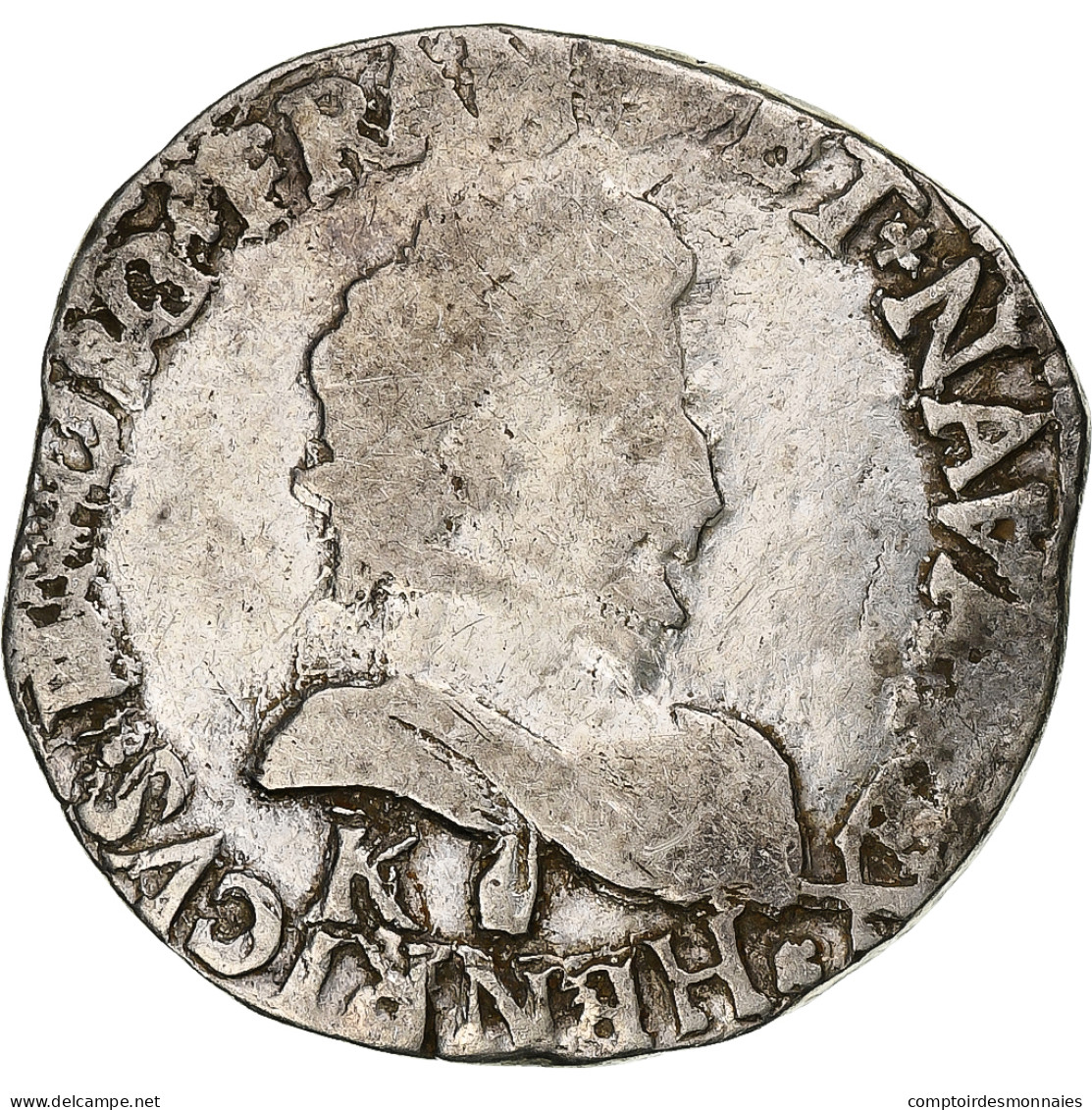 France, Henri IV, 1/2 Franc, 1592, Bordeaux, Argent, B+, Gadoury:590 - 1589-1610 Enrique IV