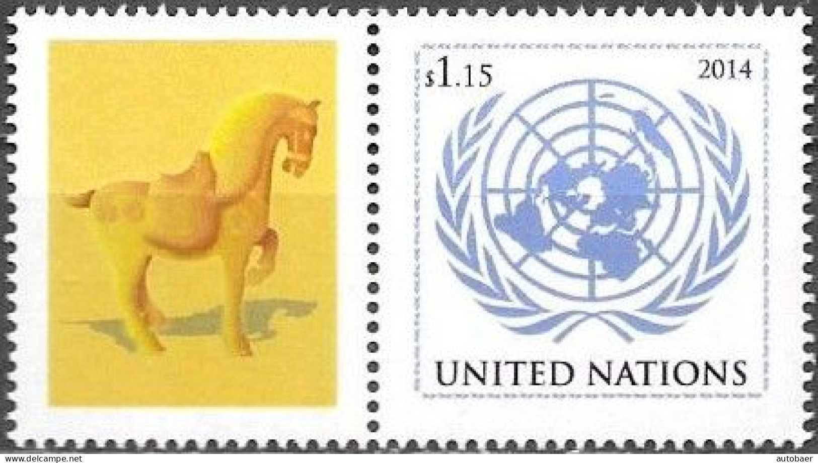 United Nations UNO UN Vereinte Nationen New York 2014 Chinese New Year Of The Horse Mi.No.1387 I Label MNH ** Neuf - Unused Stamps