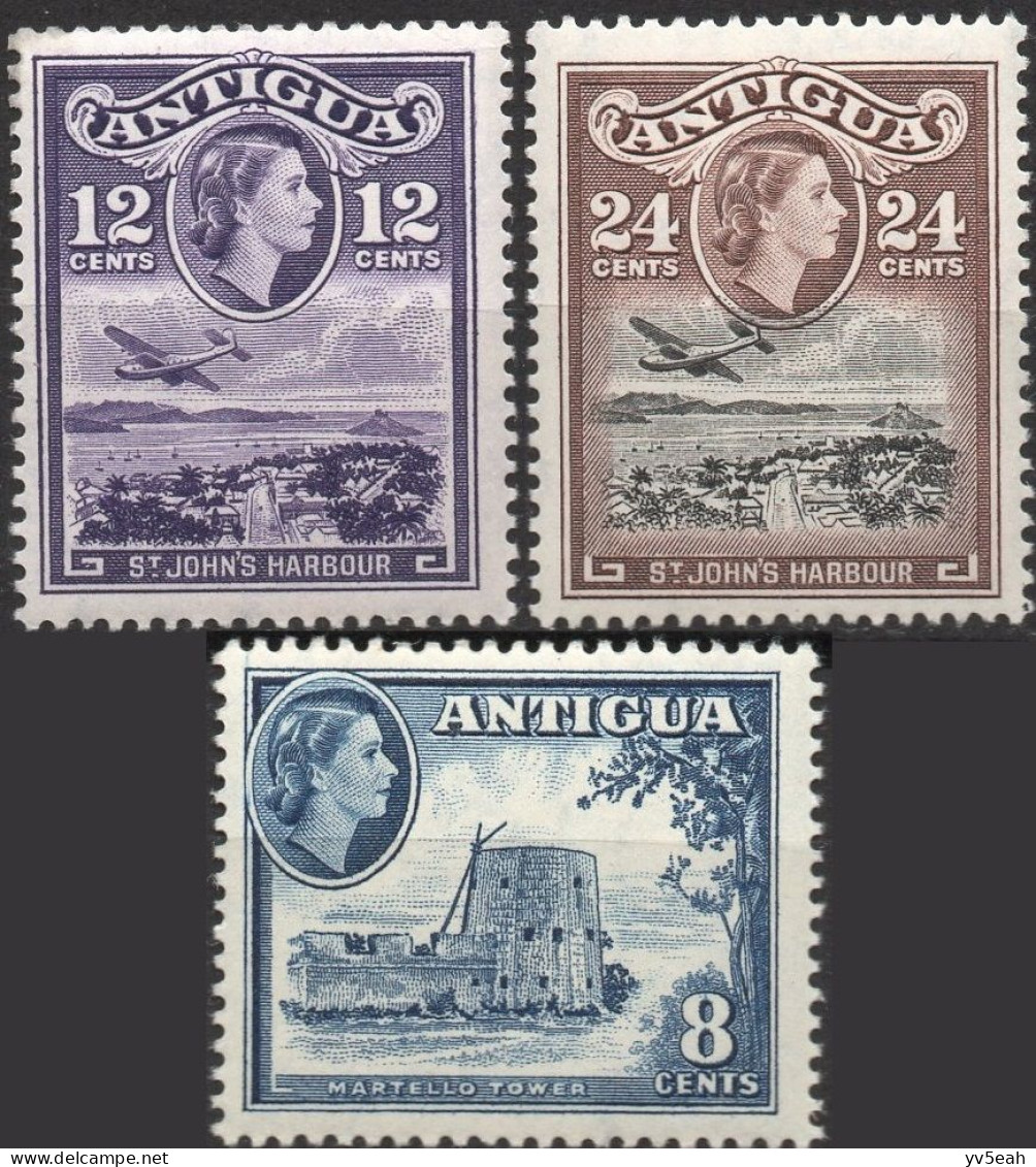 ANTIGUA/1953-56/MH/SC#114-6/ QUEEN ELIZABETH II / QEII/ PICTORIAL  / PARTIAL SET - 1858-1960 Colonia Británica