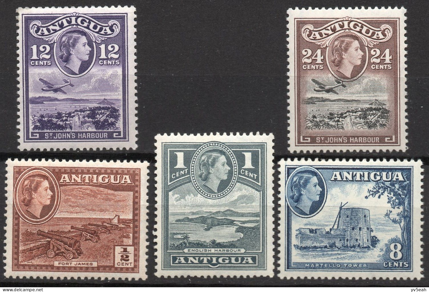 ANTIGUA/1953-56/MNH/SC#107-8, 114-6/ QUEEN ELIZABETH II / QEII/ PICTORIAL  / PARTIAL SET - 1858-1960 Crown Colony