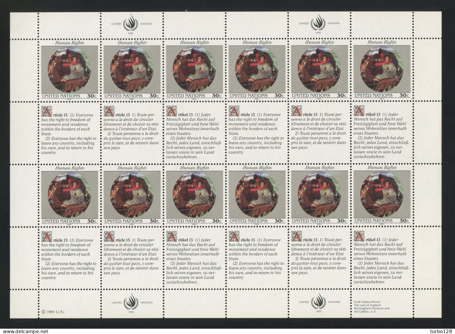 NATIONS UNIES 1991 N° 599/604 ** Feuilles Neuves MNH Superbes C 32 € Déclaration Universelle Des Droits De L'Homme - Unused Stamps