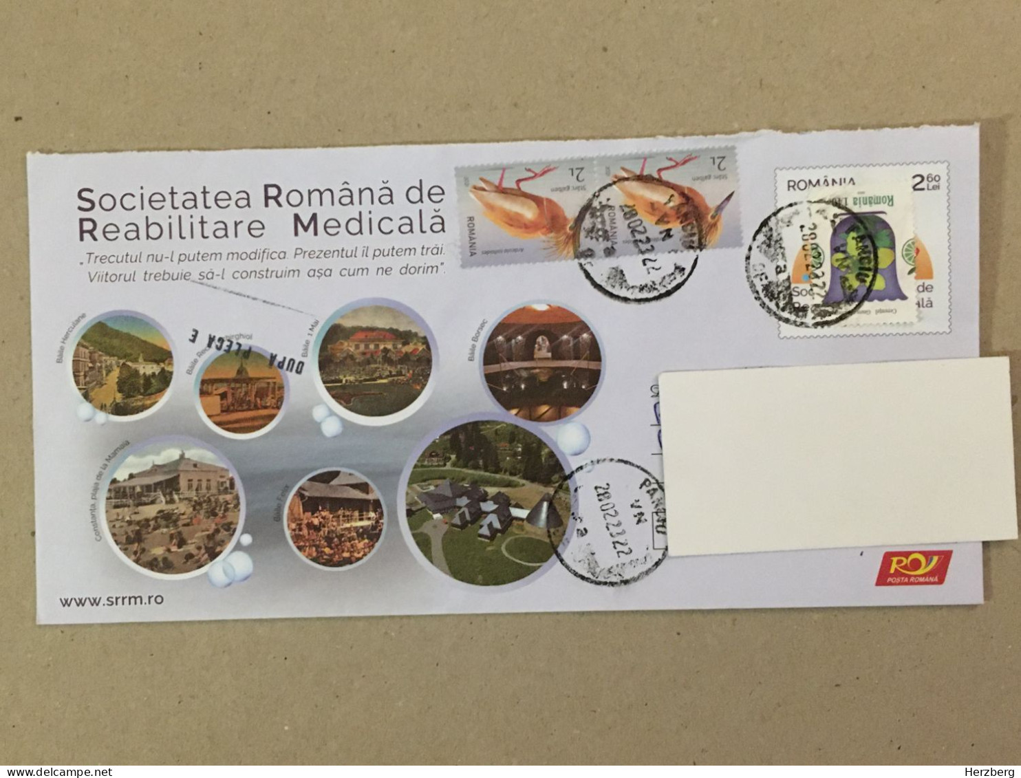 Romania Postal Stationery Used Letter Stamp Cover 2023 Romanian Society Of Medical Rehabilitation Spa Baths Resort - Storia Postale