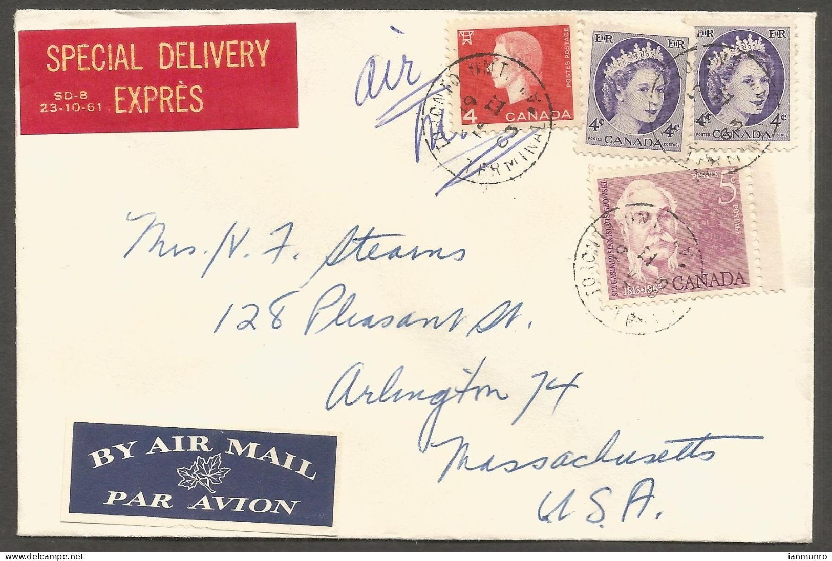 1963 Special Delivery Cover 17c Wilding/Cameo/Gzowski CDS Toronto Ontario To USA - Histoire Postale