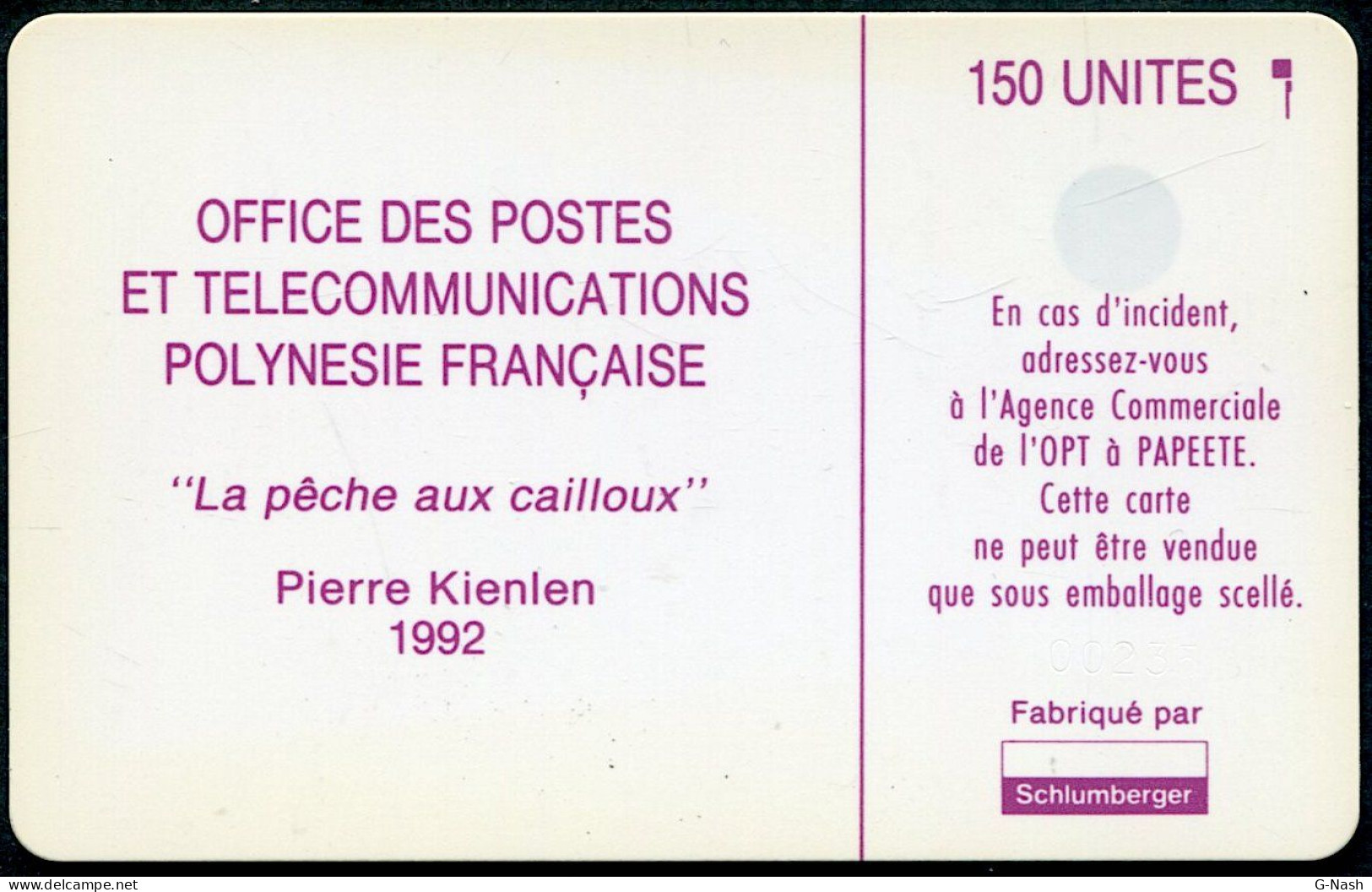 Polynésie Française - PF14a - Pêche Aux Cailloux - Recto Glacé / Verso Rose - French Polynesia